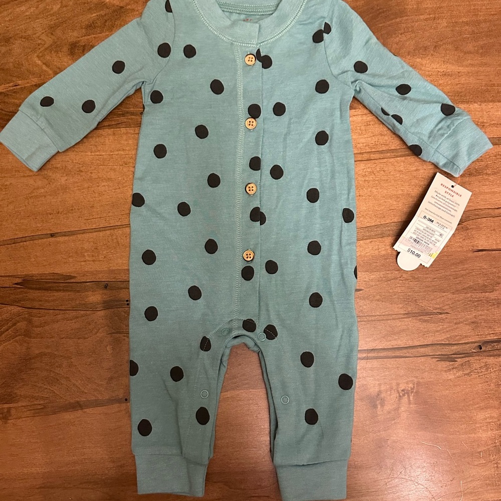 Polka Dot Kids One Piece - Teal and Black